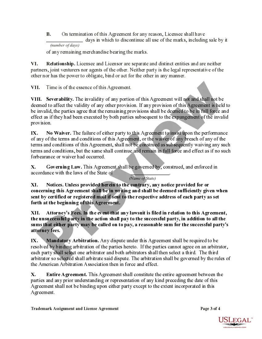 Preview Trademark Assignment and License Agreement