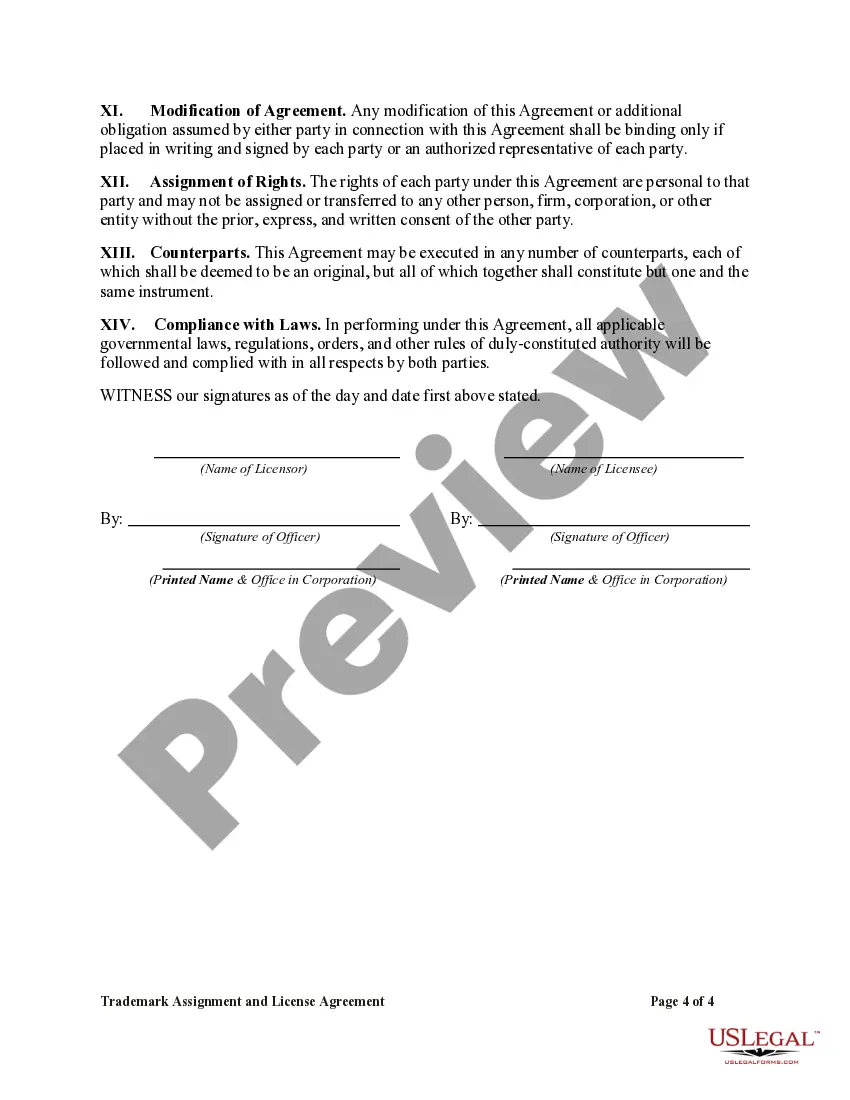 Preview Trademark Assignment and License Agreement