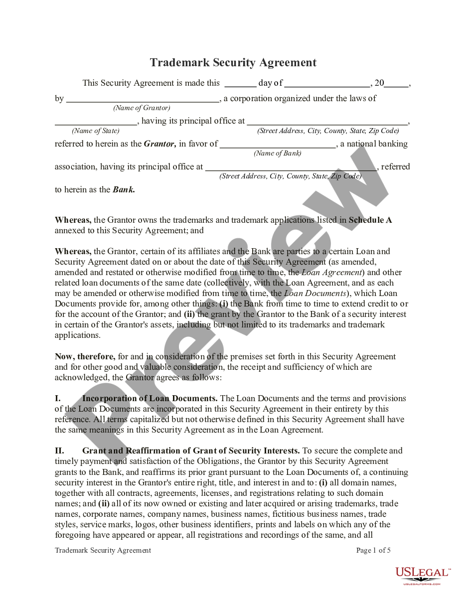 page 0 Trademark Security Agreement preview