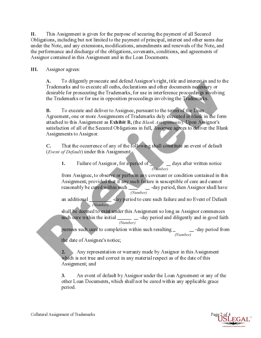 Get Collateral Assignment of Trademarks Preview Collateral Assignment of Trademarks