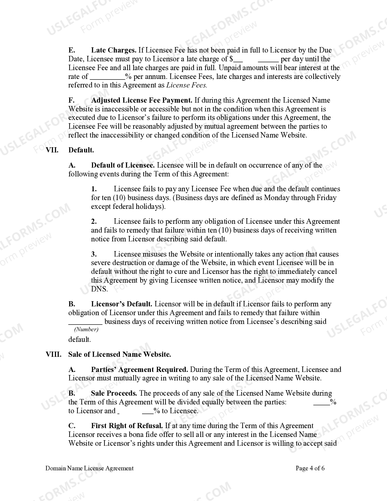North Carolina Domain Name License Agreement US Legal Forms