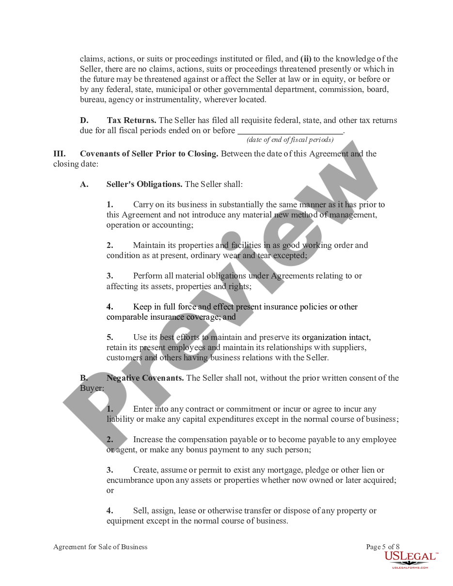 page 4 Agreement for Sale of Business Including Compliance with Bulk Sales Act and Seller to Finance Part of Purchase Price preview