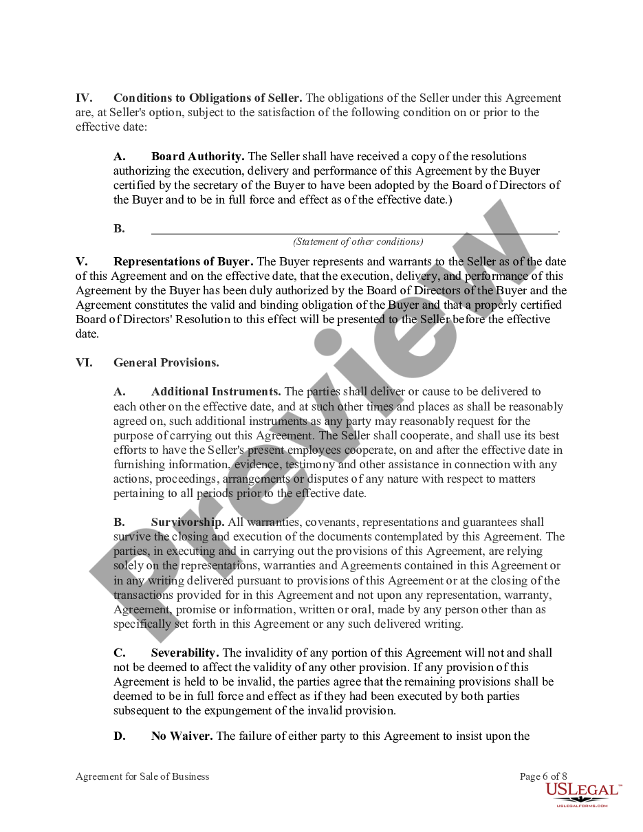 page 5 Agreement for Sale of Business Including Compliance with Bulk Sales Act and Seller to Finance Part of Purchase Price preview