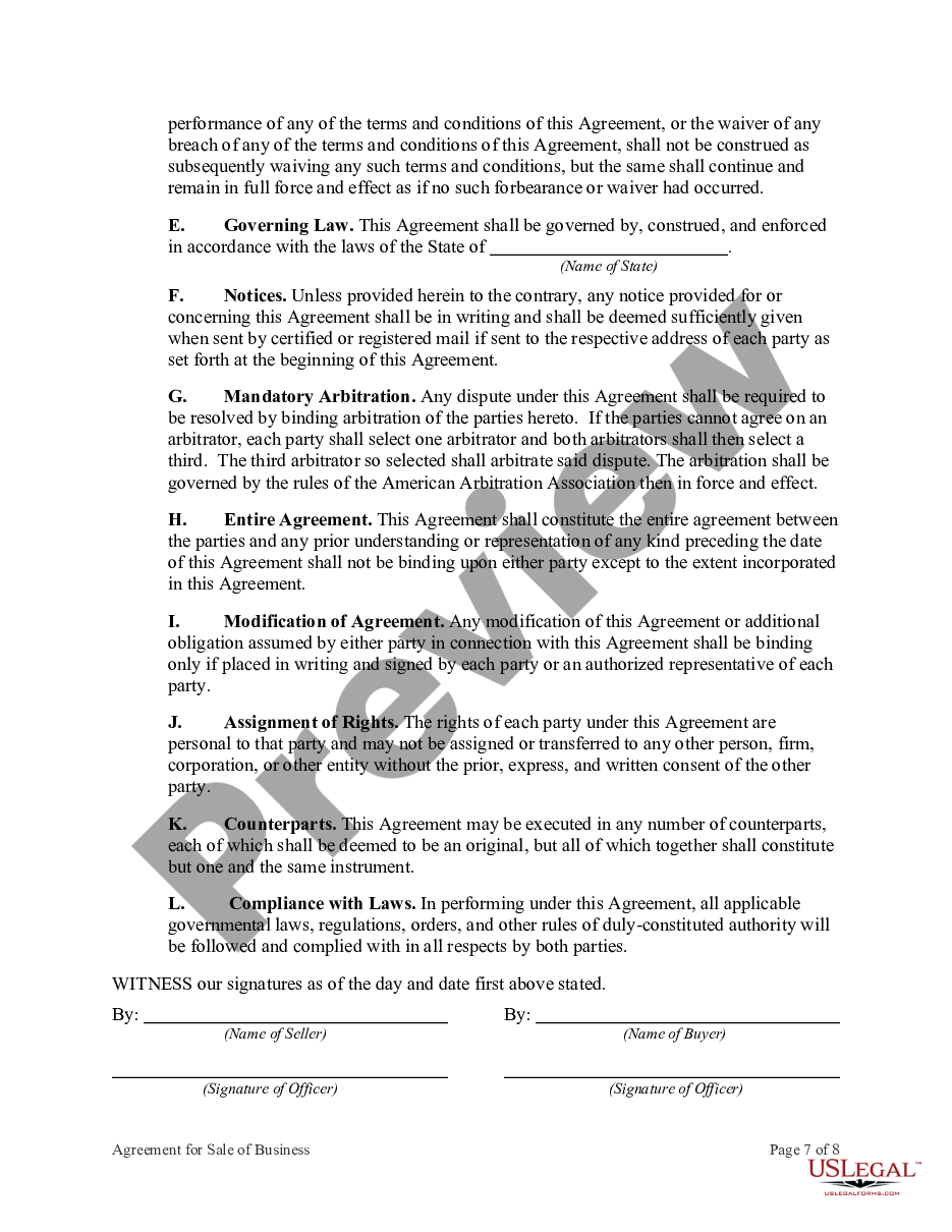 page 6 Agreement for Sale of Business Including Compliance with Bulk Sales Act and Seller to Finance Part of Purchase Price preview