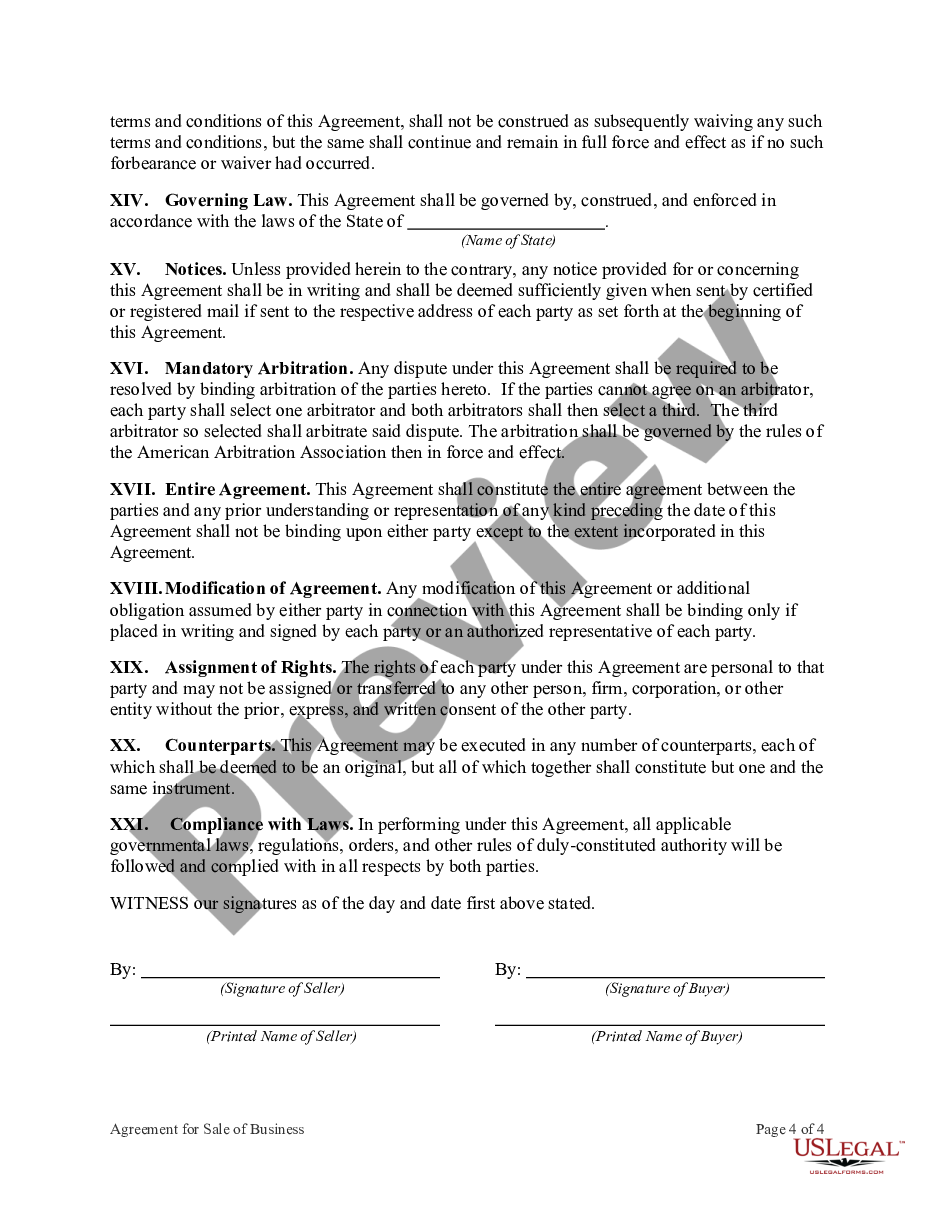 form Agreement for Sale of Business by Sole Proprietorship with Closing in Escrow to Comply with Bulk Sales Law preview