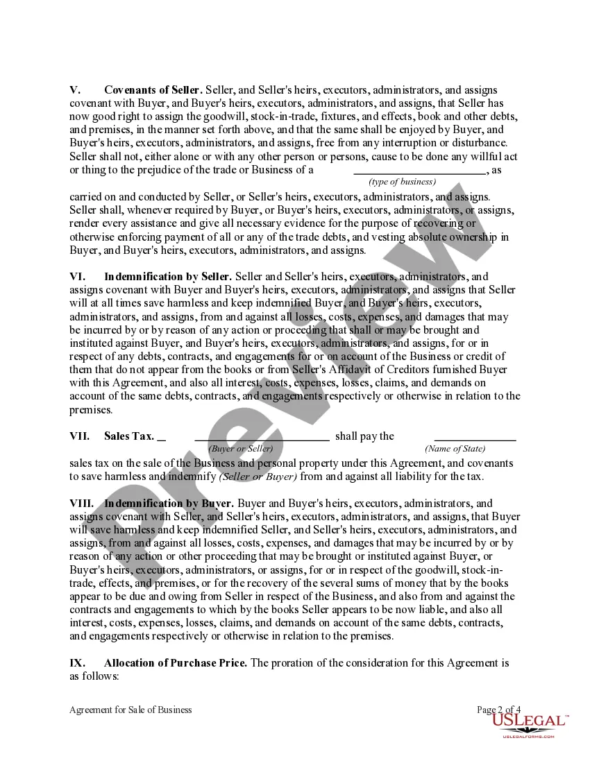 Preview Agreement for Sale of Business by Sole Proprietorship with Closing in Escrow to Comply with Bulk Sales Law