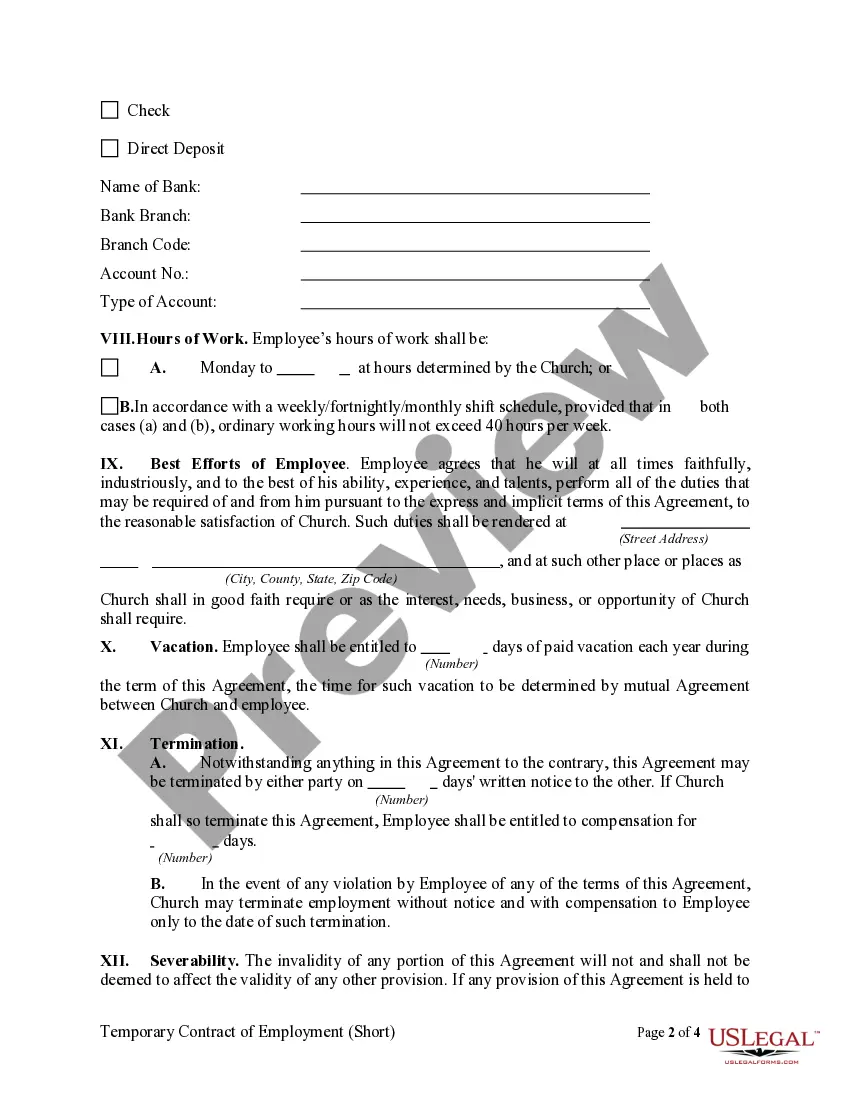 Preview Temporary Contract of Employment (Short)