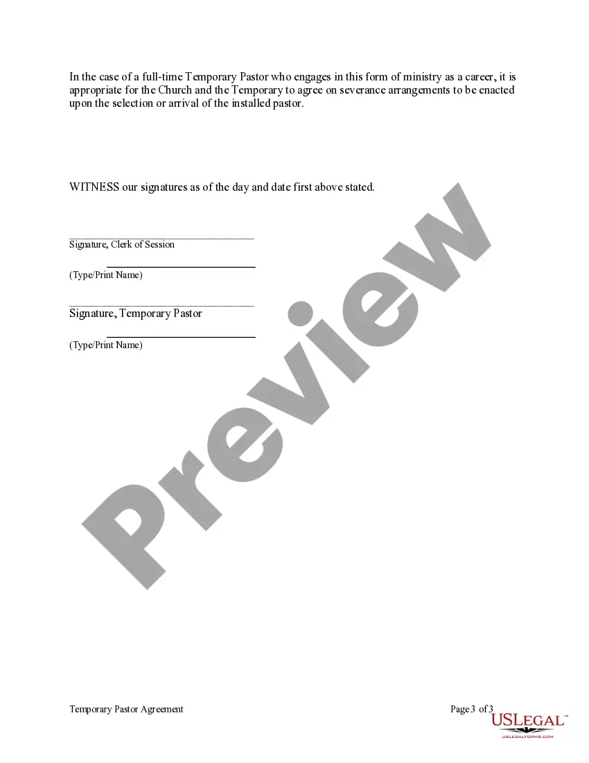 Preview Temporary Pastor Agreement
