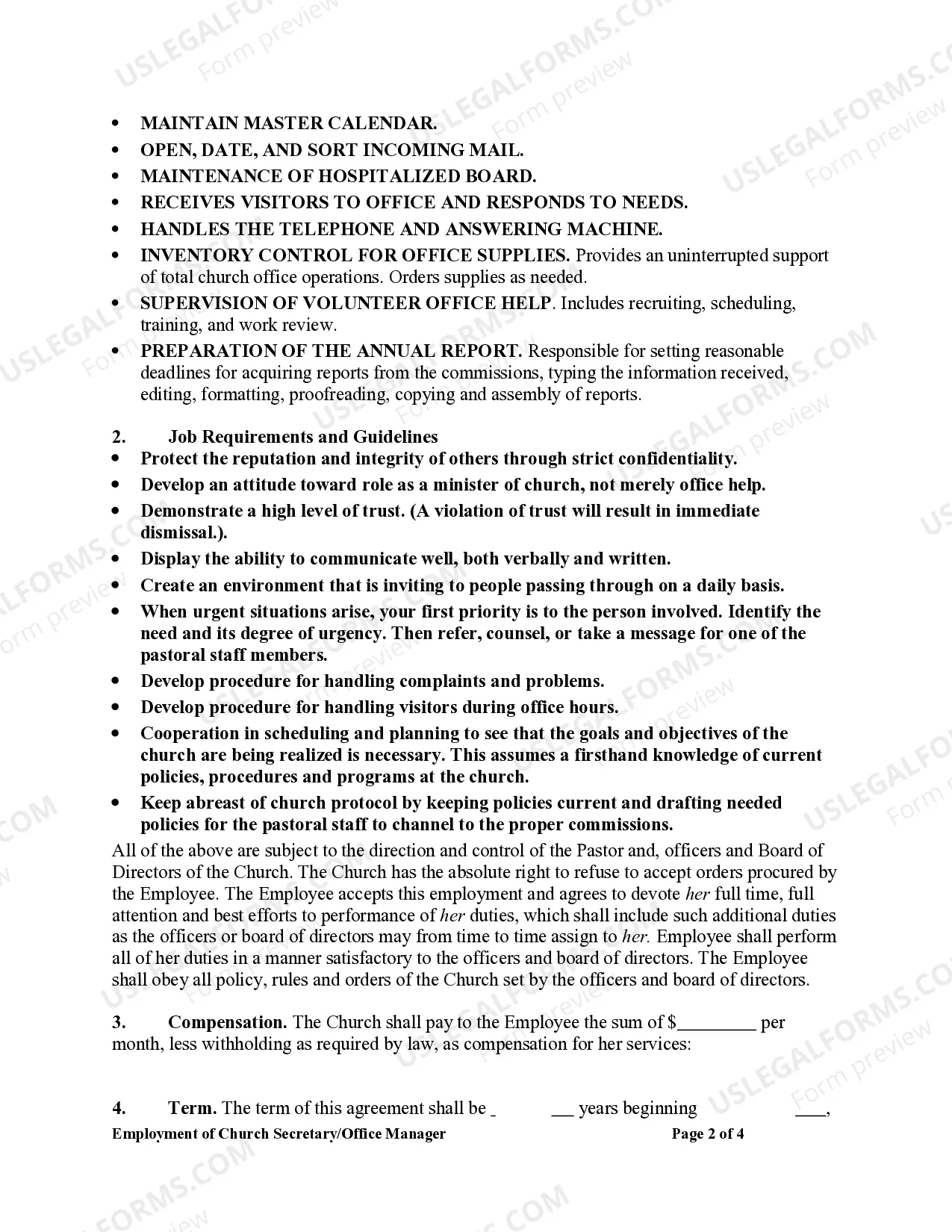 Preview Employment of Church Secretary/Office Manager