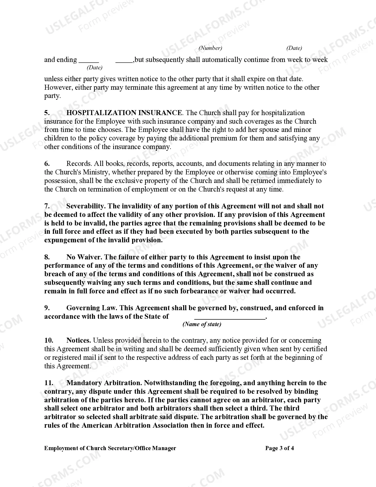 Preview Employment of Church Secretary/Office Manager