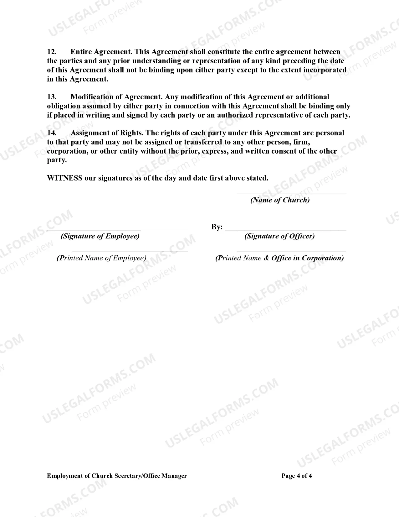 Preview Employment of Church Secretary/Office Manager