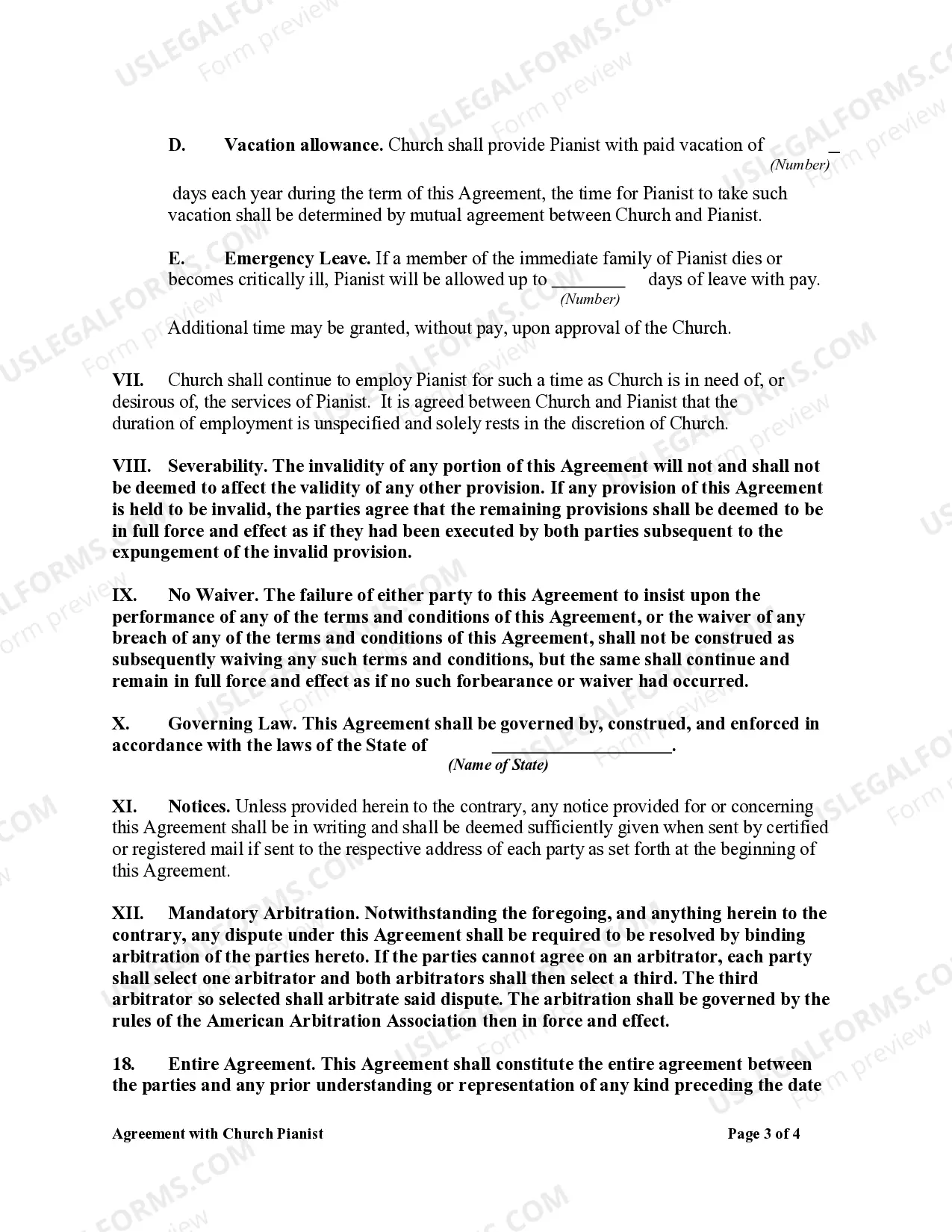 Preview Agreement with Church Pianist