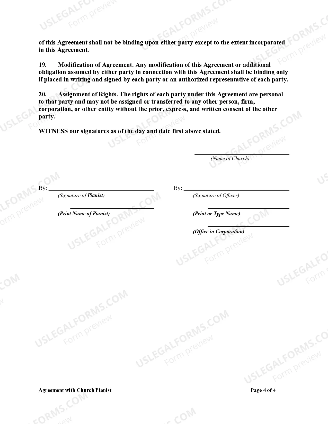 Preview Agreement with Church Pianist