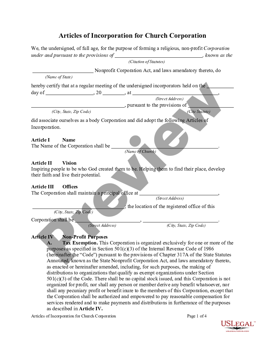 Sample Articles Of Incorporation For Nonprofit Religious Corporation