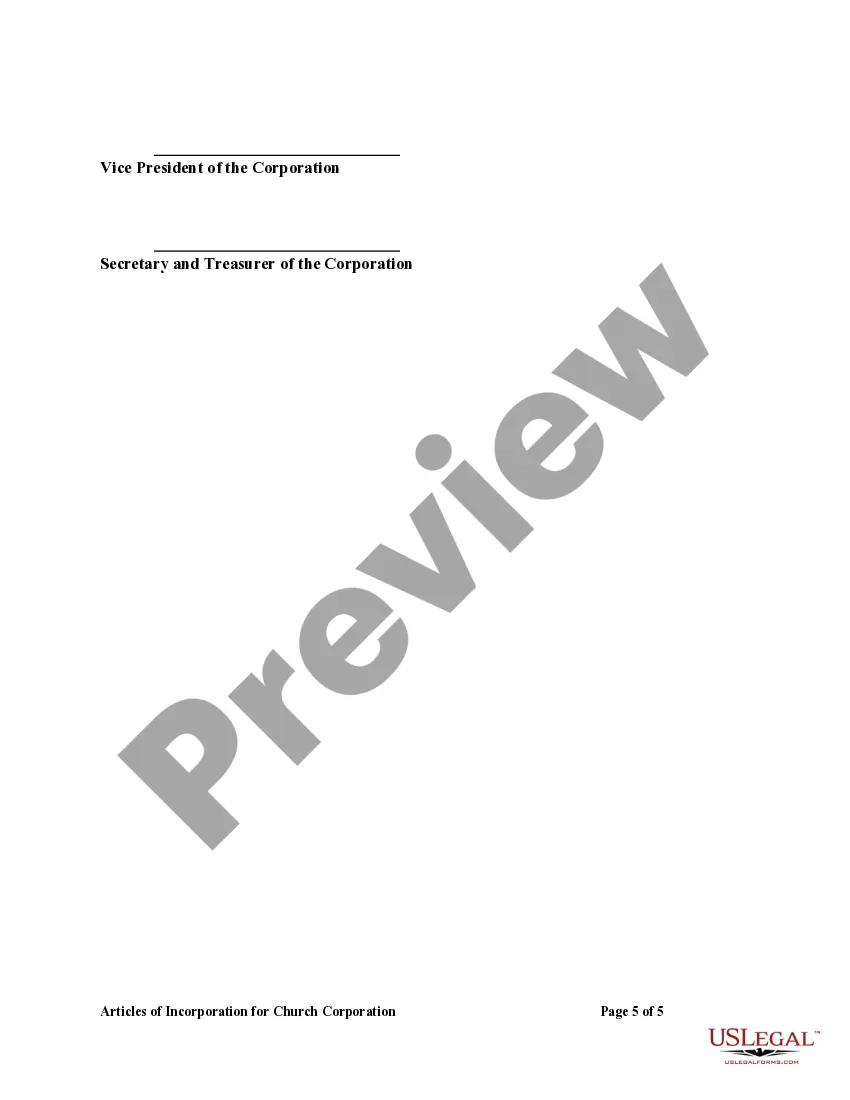 Preview Articles of Incorporation for Church Corporation