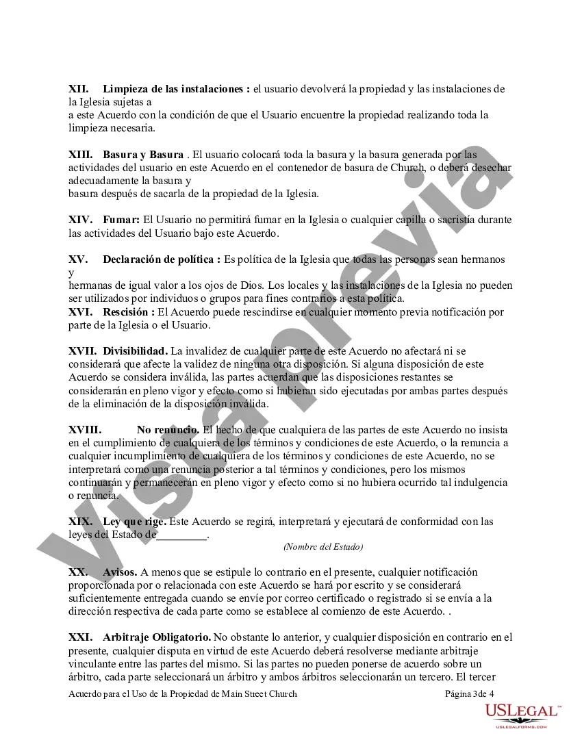 Preview Acuerdo para el Uso de la Propiedad de una Iglesia Nombrada