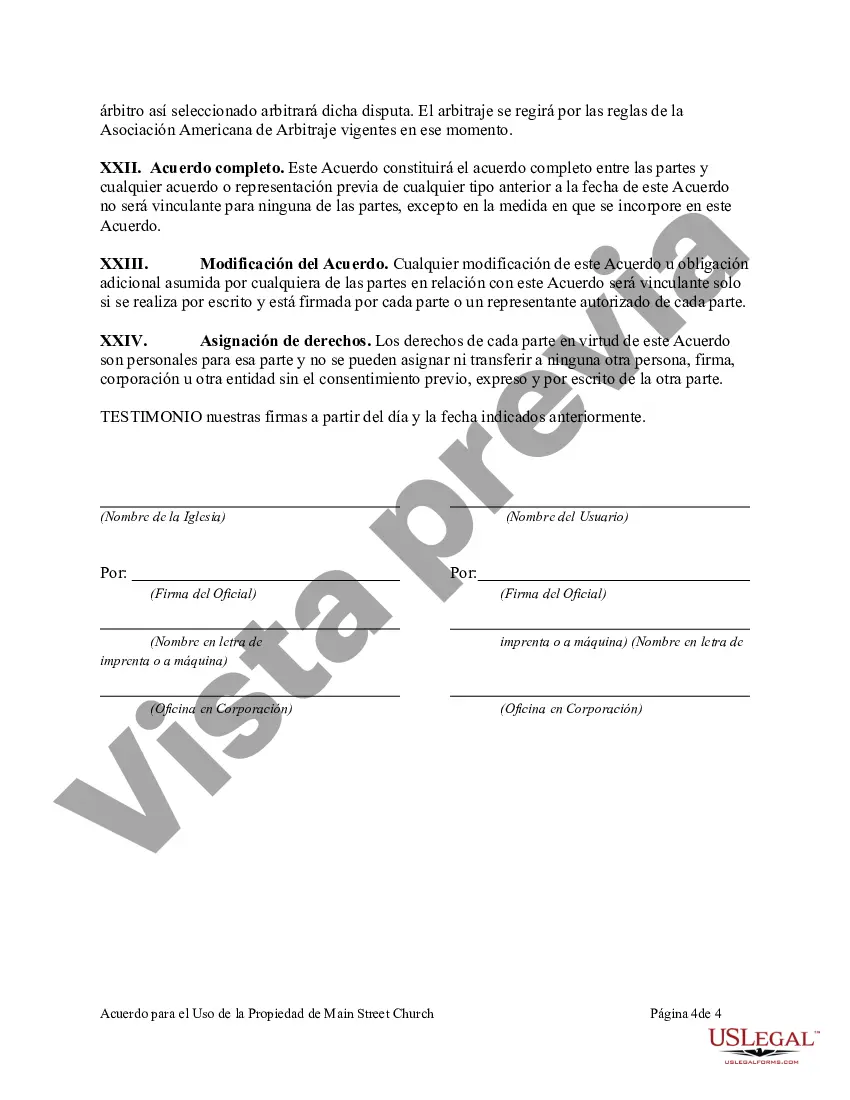 Preview Acuerdo para el Uso de la Propiedad de una Iglesia Nombrada