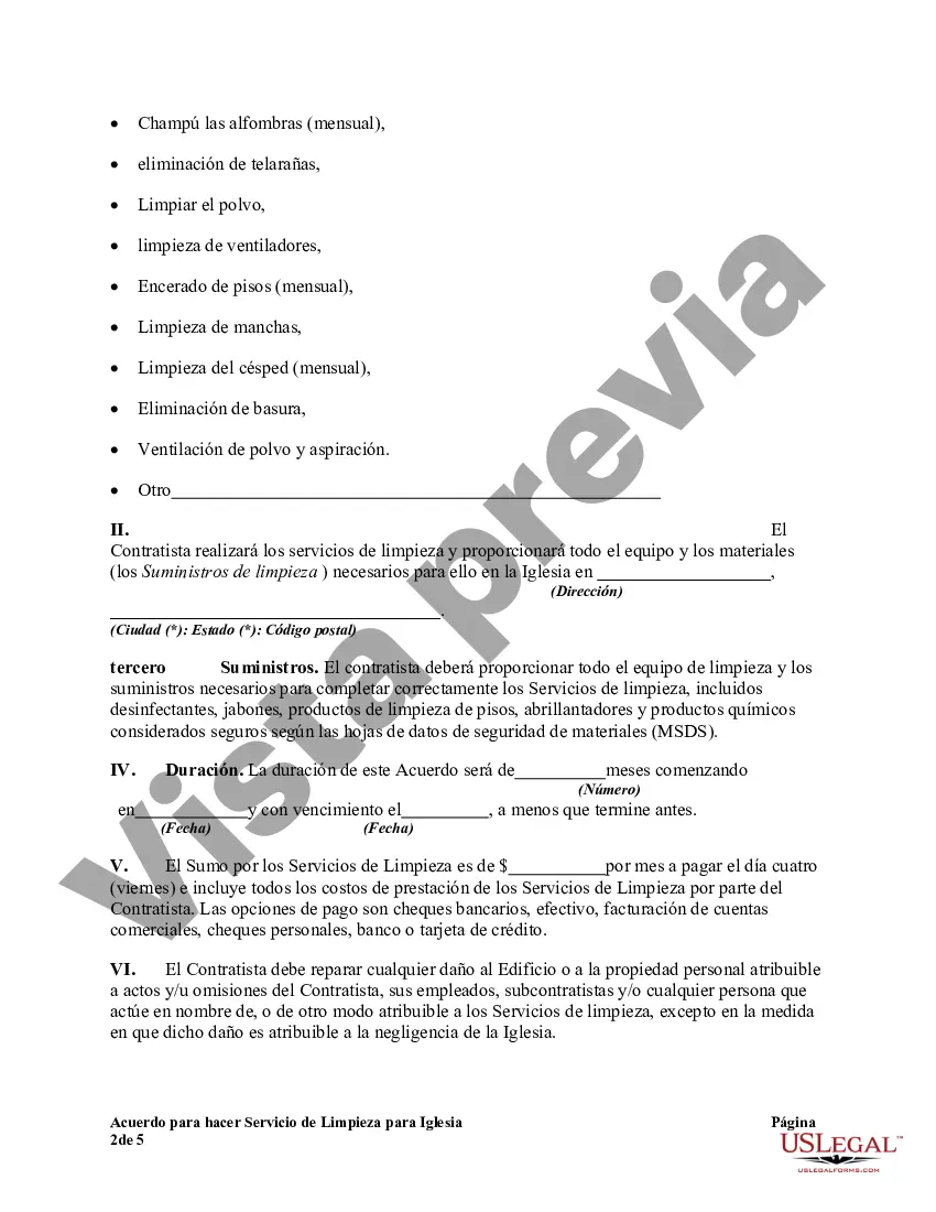 Preview Acuerdo para hacer Servicio de Limpieza para Iglesia