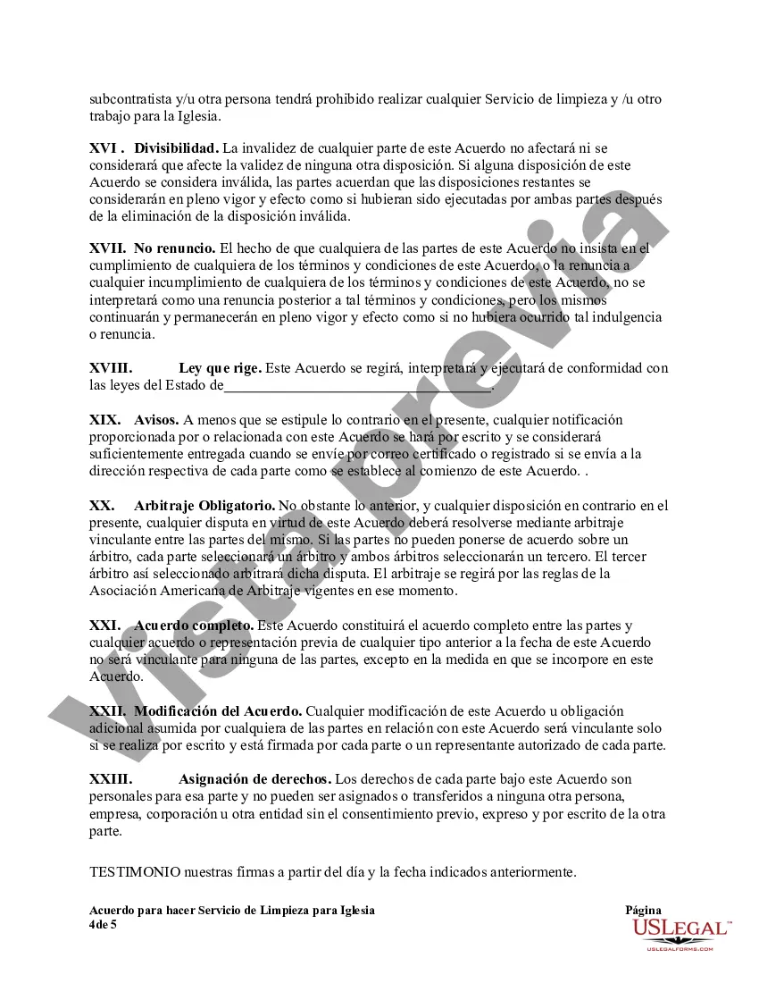 Preview Acuerdo para hacer Servicio de Limpieza para Iglesia