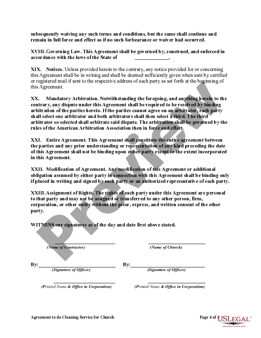 Preview Agreement to do Cleaning Service for Church