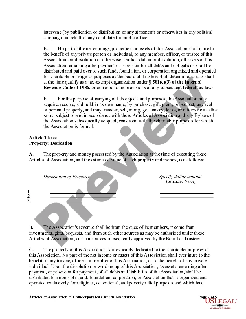 Get Articles of Association of Unincorporated Church Association Preview Articles of Association of Unincorporated Church Association