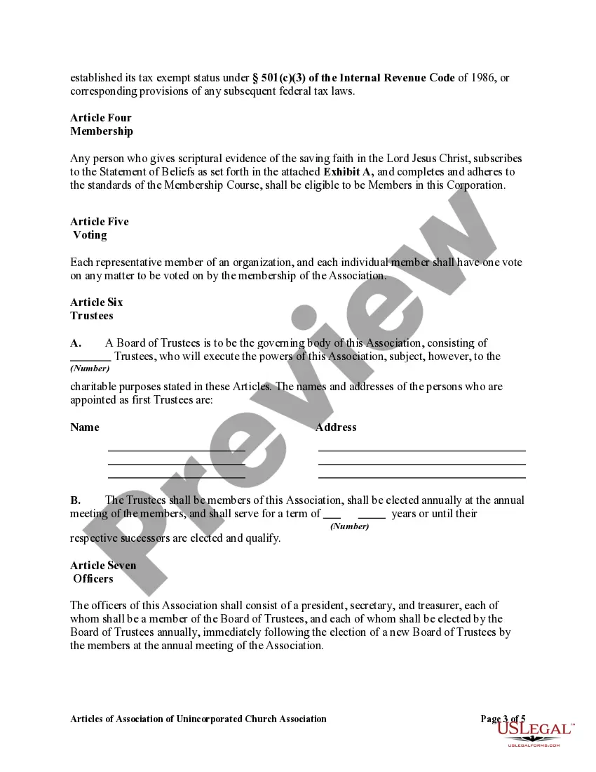 Get Articles of Association of Unincorporated Church Association Preview Articles of Association of Unincorporated Church Association