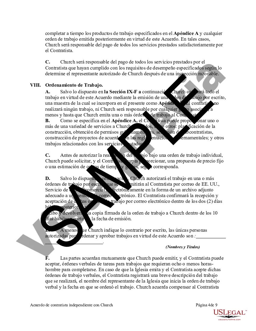 Preview Acuerdo de contratista independiente con la iglesia