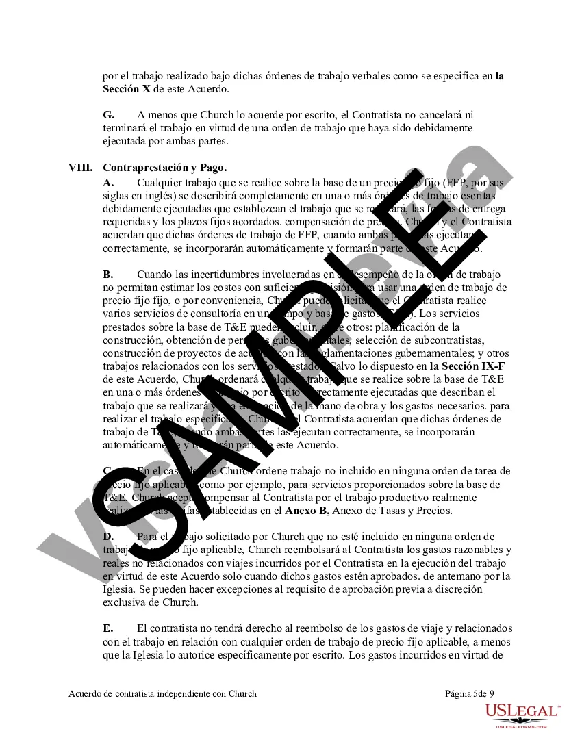 Preview Acuerdo de contratista independiente con la iglesia