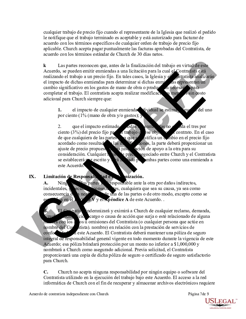 Preview Acuerdo de contratista independiente con la iglesia