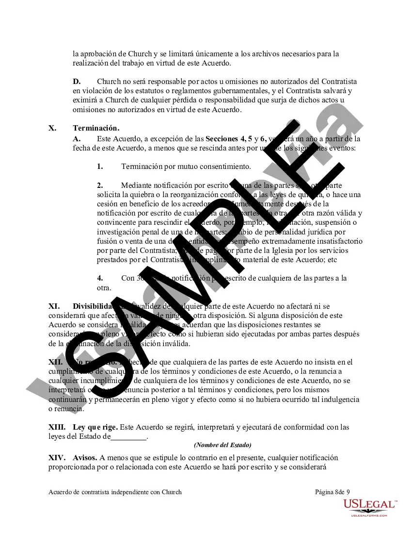 Preview Acuerdo de contratista independiente con la iglesia