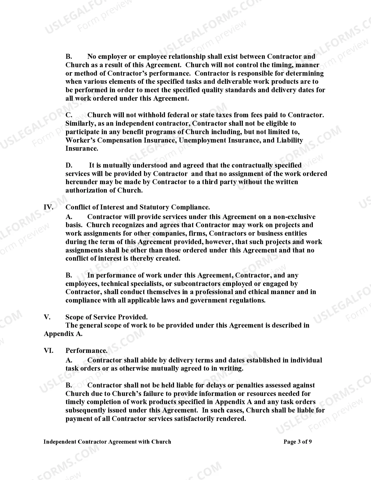 Preview Independent Contractor Agreement with Church