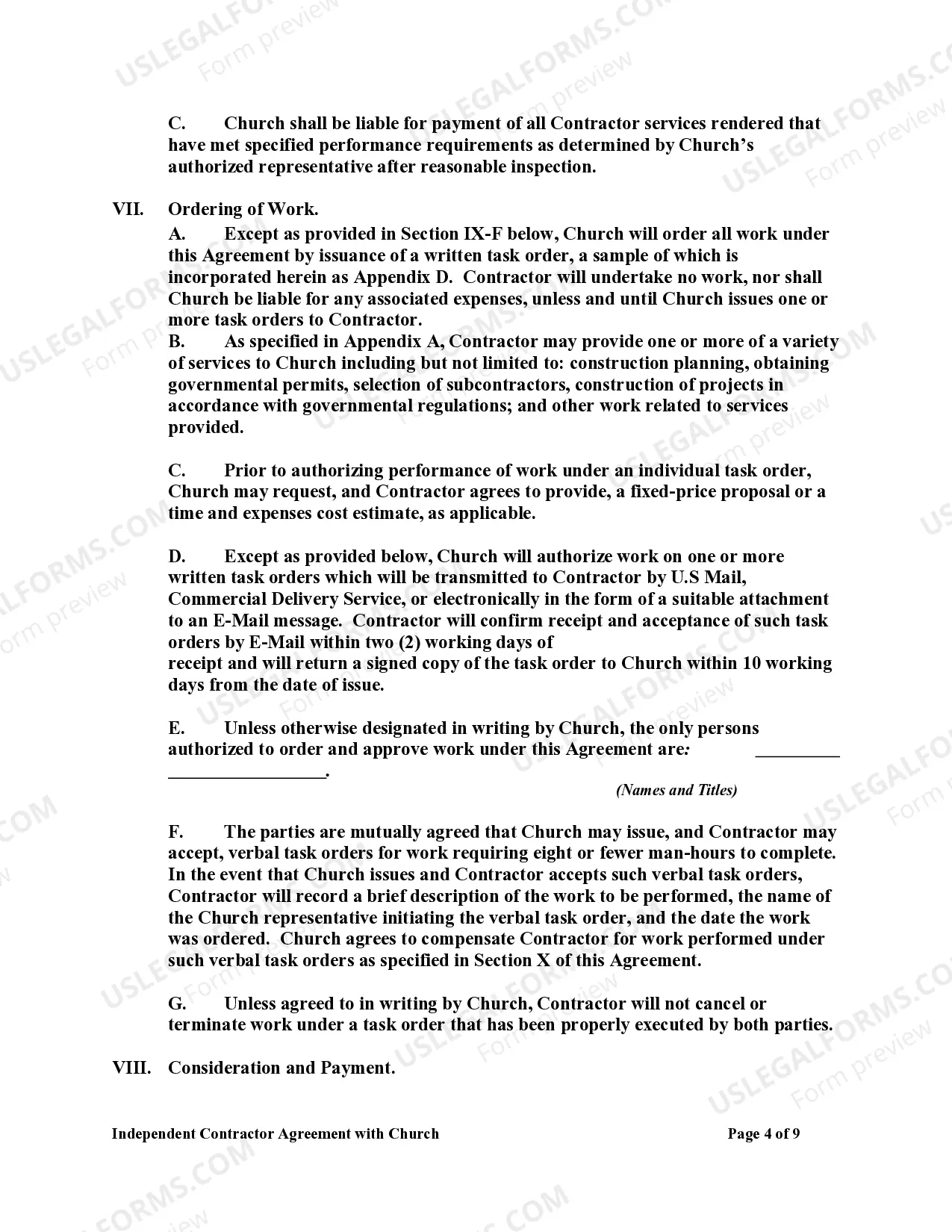 Preview Independent Contractor Agreement with Church