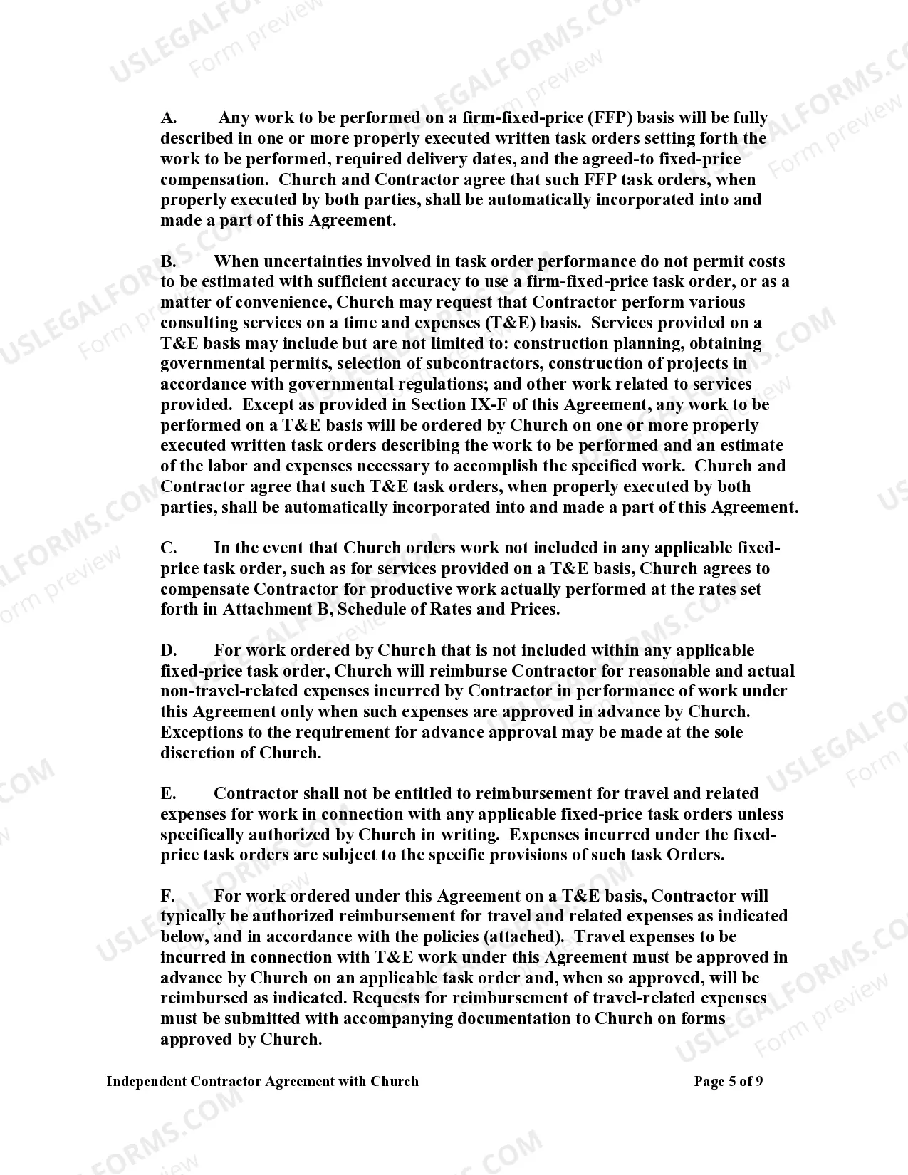 Preview Independent Contractor Agreement with Church