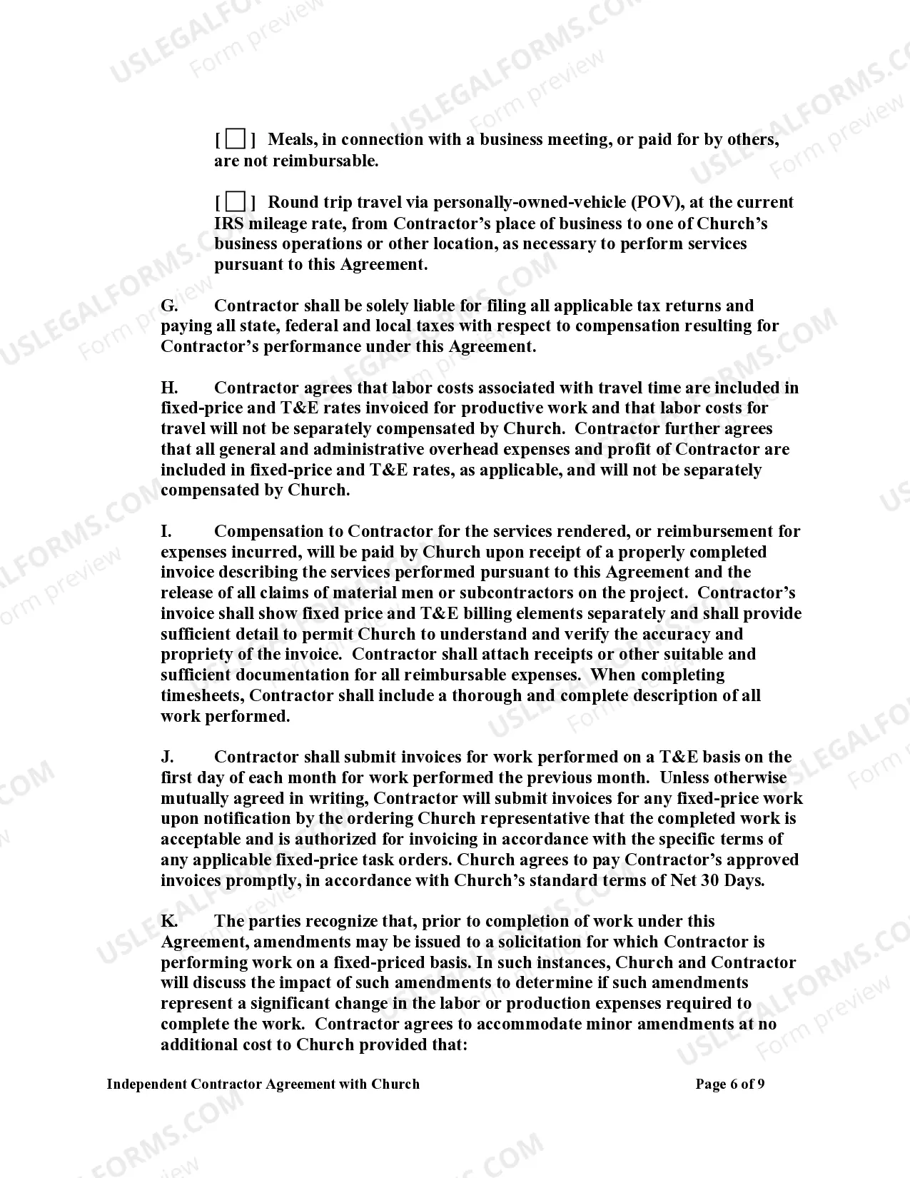 Preview Independent Contractor Agreement with Church