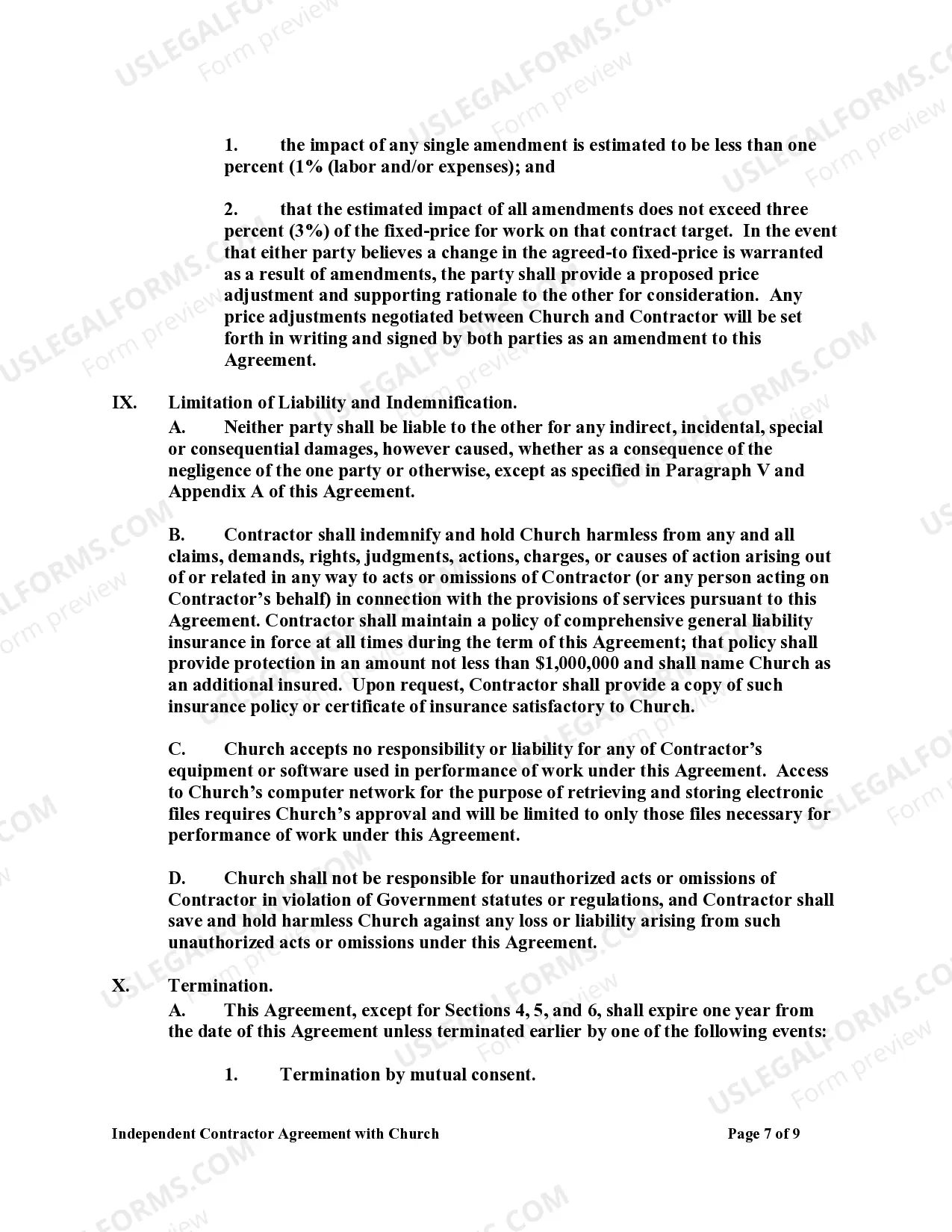 Preview Independent Contractor Agreement with Church