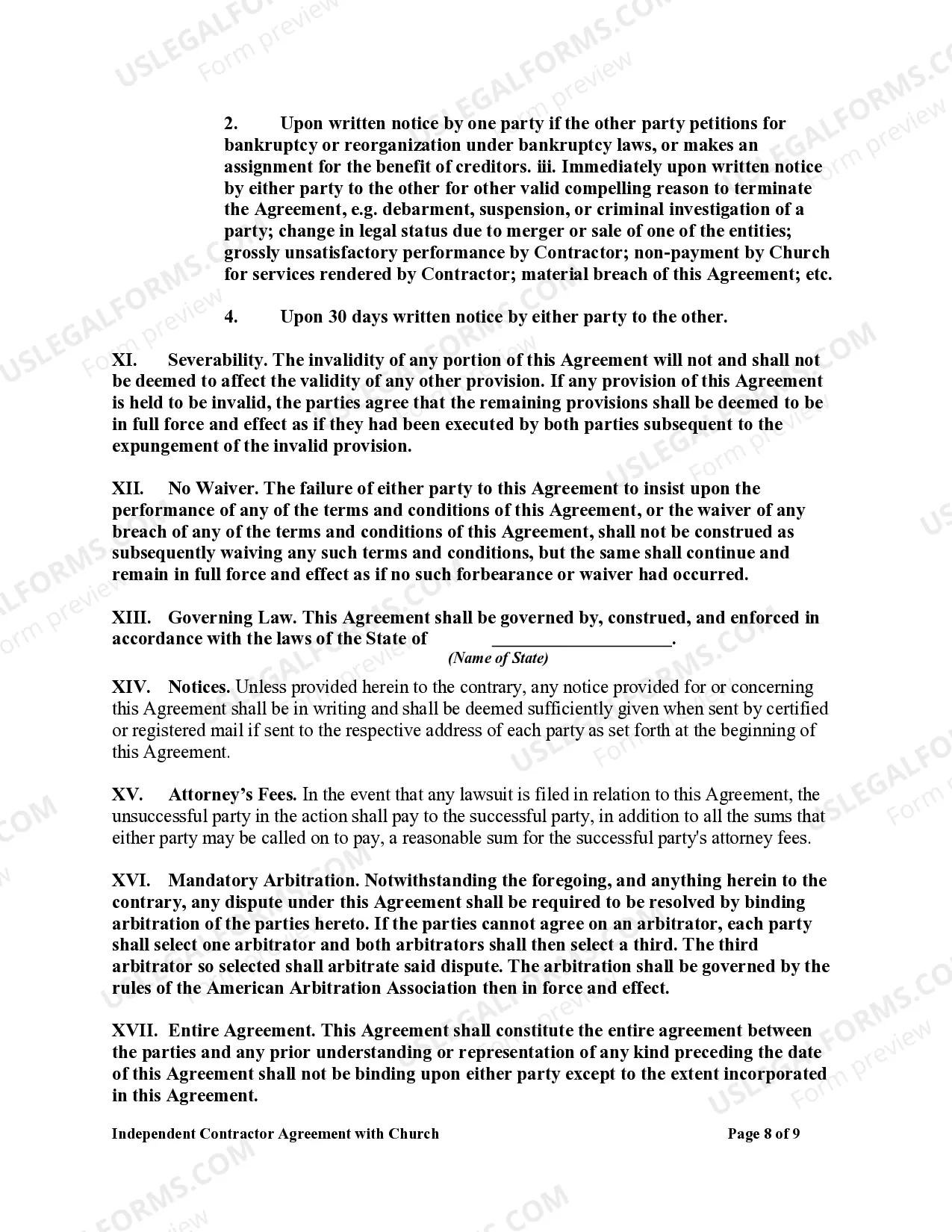 Preview Independent Contractor Agreement with Church