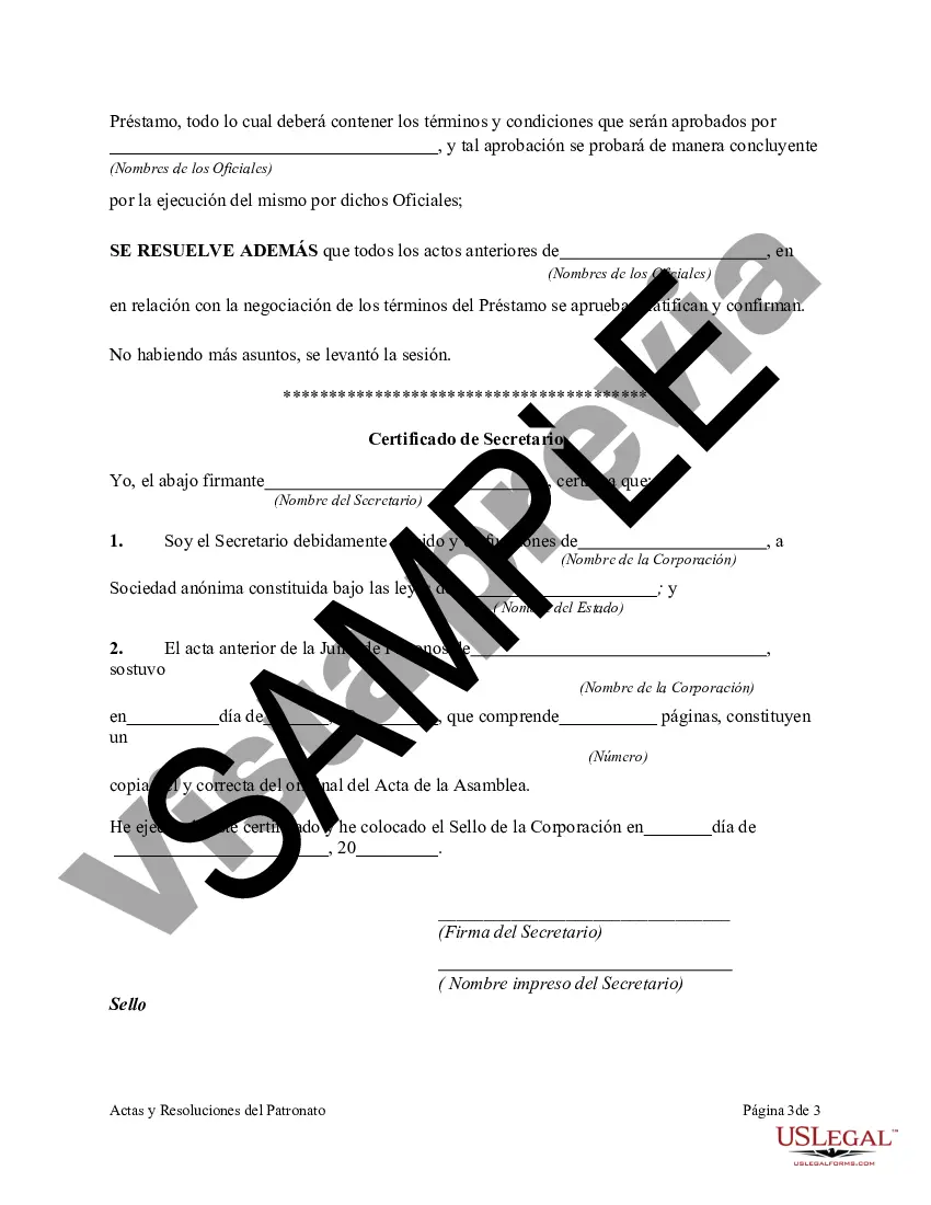 Preview Actas y Resoluciones de la Junta de Síndicos de una Sociedad Anónima sin Fines de Lucro Autorizando el Refinanciamiento de un Préstamo