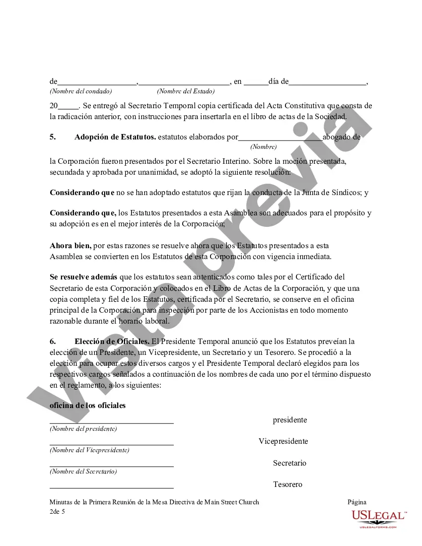 Preview Acta de la Primera Reunión de la Junta de Síndicos de una Iglesia