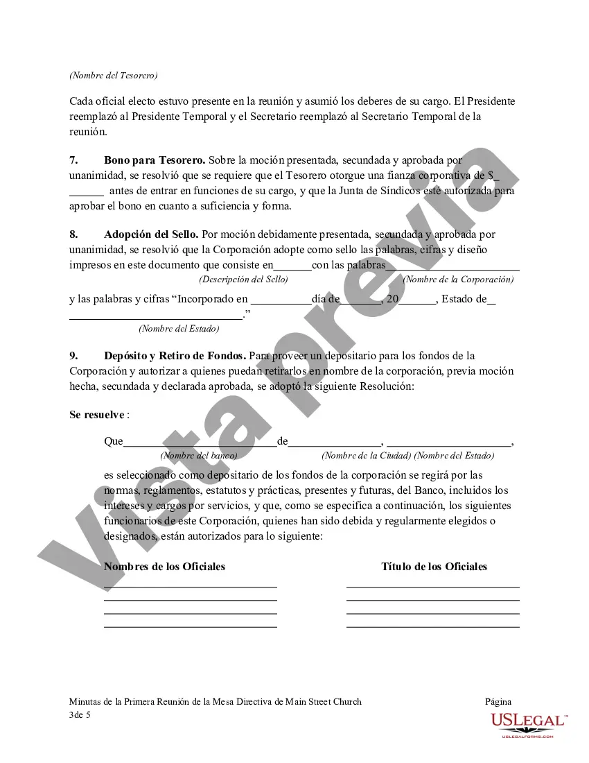 Preview Acta de la Primera Reunión de la Junta de Síndicos de una Iglesia