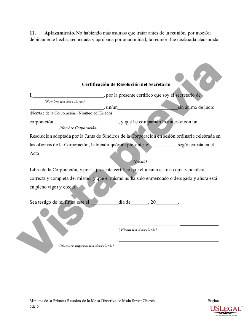 Preview Acta de la Primera Reunión de la Junta de Síndicos de una Iglesia