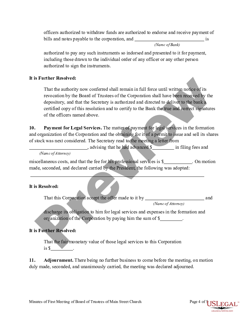 Minutes of First Meeting of Board of Trustees of a Church - Board ...