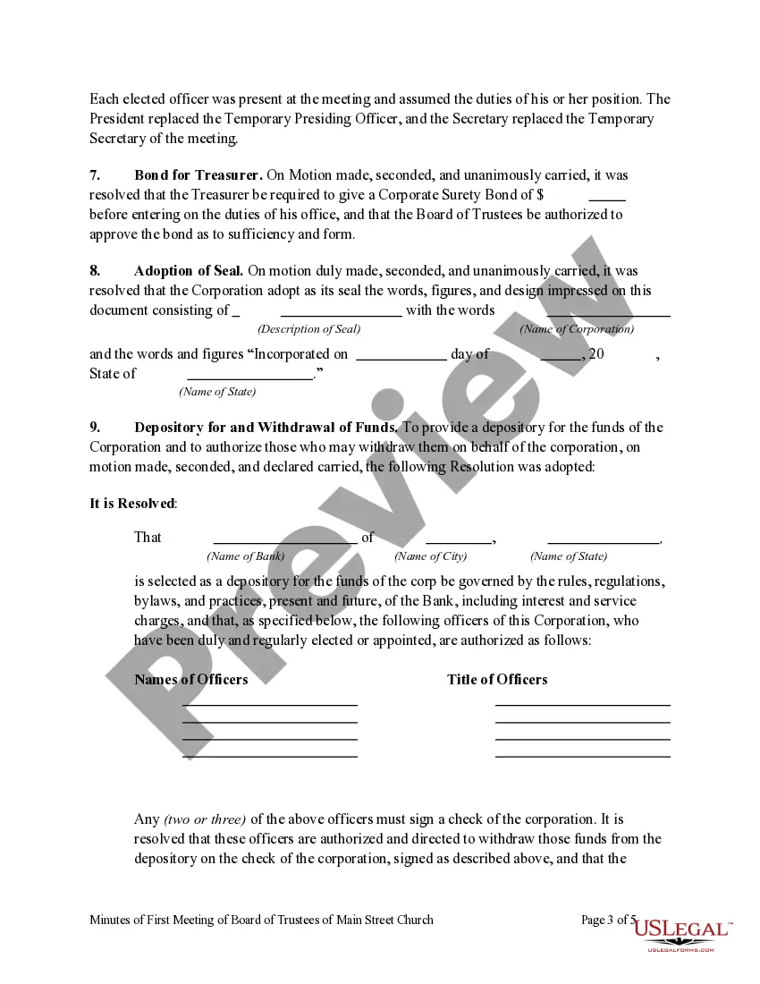 Get Minutes of First Meeting of Board of Trustees of a Church Preview Minutes of First Meeting of Board of Trustees of a Church