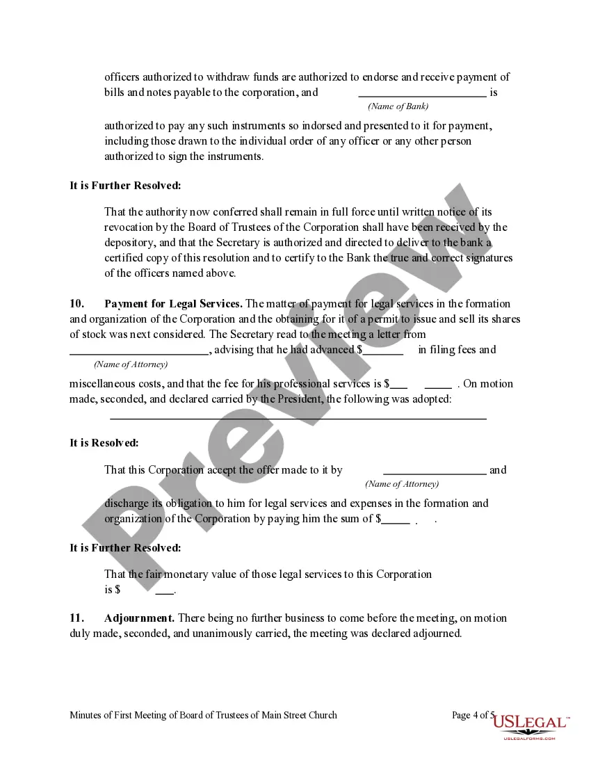 Get Minutes of First Meeting of Board of Trustees of a Church Preview Minutes of First Meeting of Board of Trustees of a Church