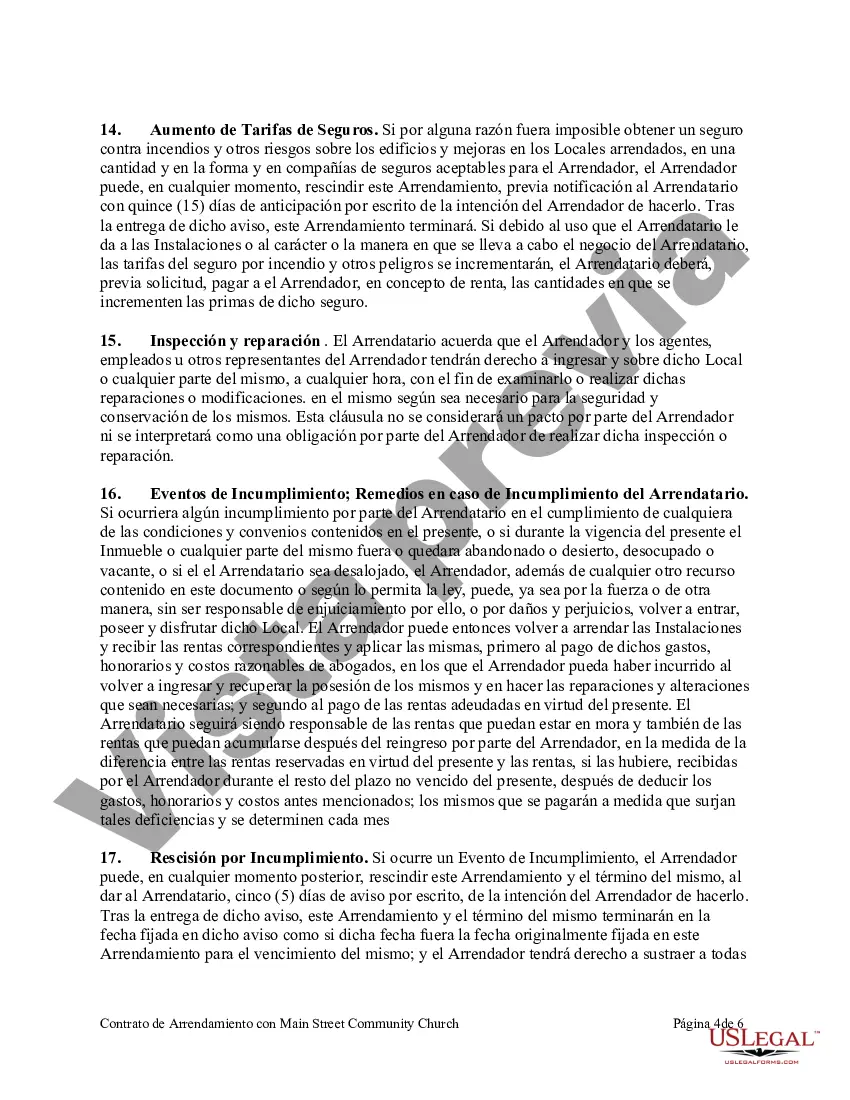 Preview Contrato de Arrendamiento con una Iglesia Comunitaria