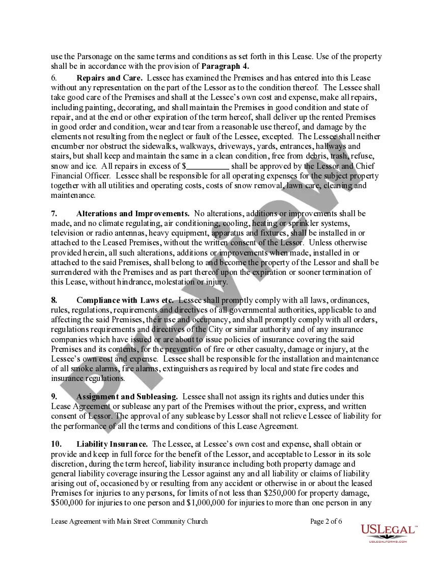 Preview Lease Agreement with a Community Church