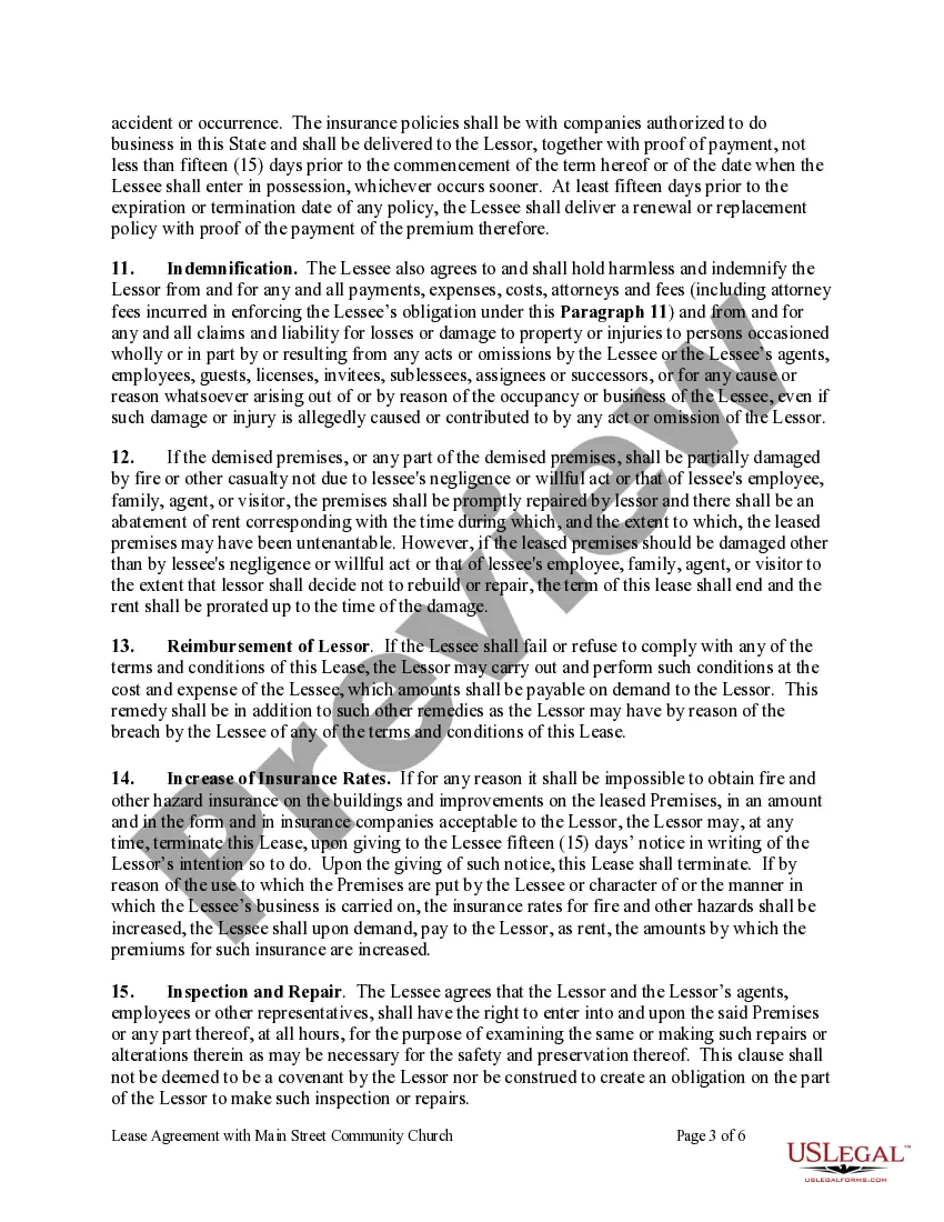 Preview Lease Agreement with a Community Church