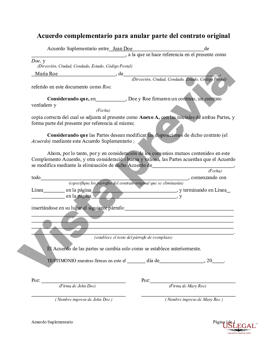 Preview Acuerdo complementario para anular parte del contrato original