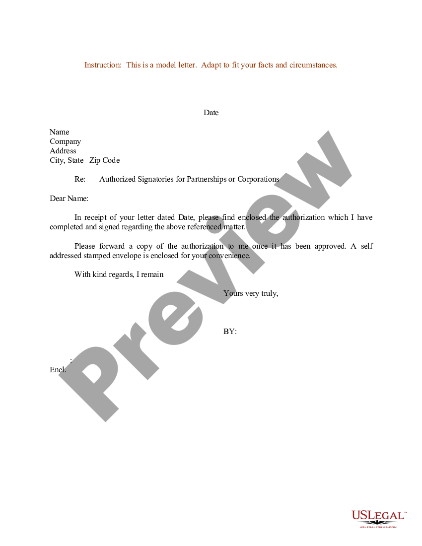 Sample Letter for Authorized Signatories for Partnerships or
