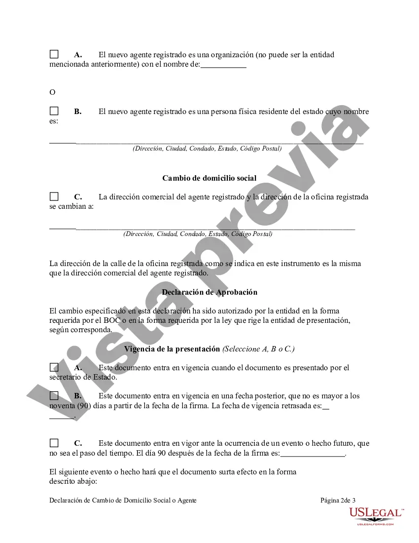 Preview Declaración de cambio de domicilio social o agente