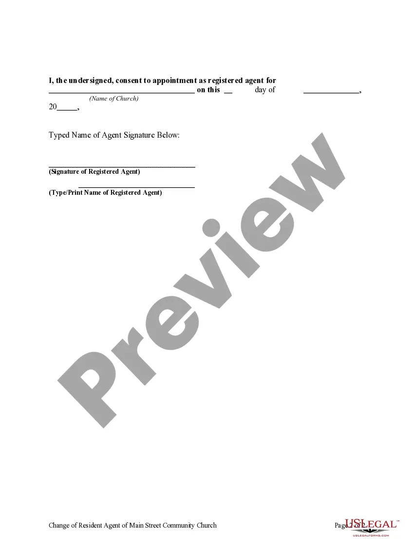 Preview Change of Resident Agent of Non-Profit Church Corporation